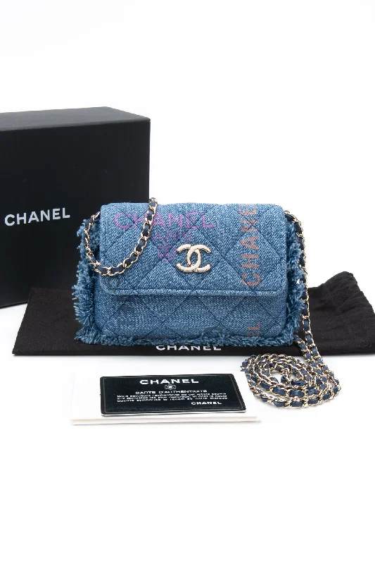 CHANEL 22P Blue Denim Micro Graffiti CC Logo Crossbody